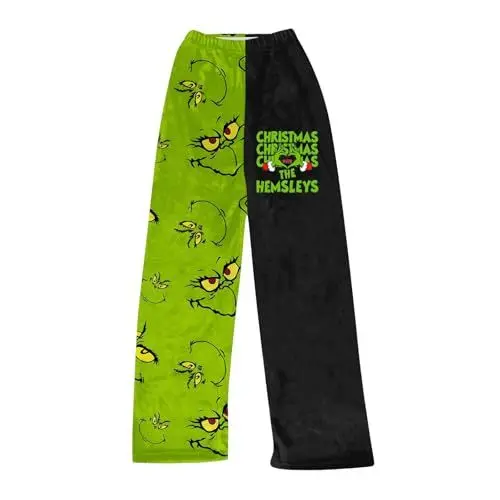 Produktbild: 𝑮𝒓𝒊𝒏𝒄𝒉 Damen Flanell Mode Pyjamas Weihnachten Druck Pyjama Hosen Niedlich Weihnachten Lässig Gemütlich Warm Nachtwäsche Weihnachten Geschenk XL Schlafanzüge Für Damen Pyjama Damen Herbst